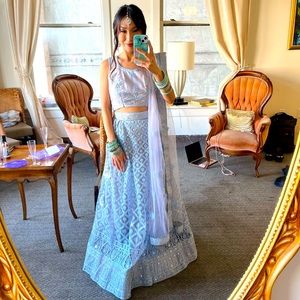 Beautiful baby blue lehenga with mirrors Indian clothes dress